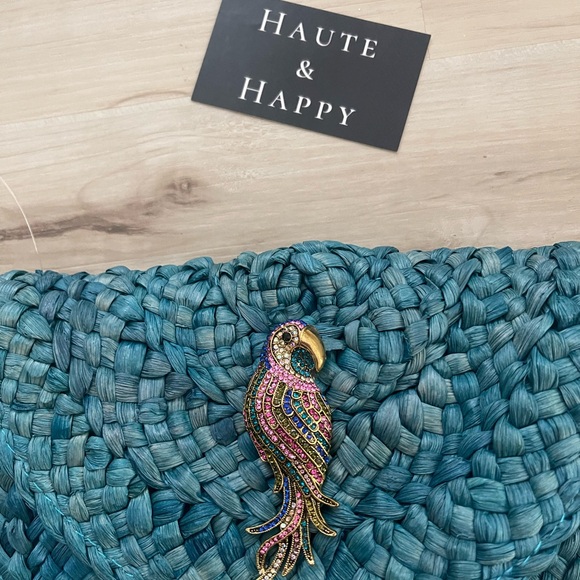 Haute Hippie Teal Woven Clutch with Gold Chain - Picture 2 of 5